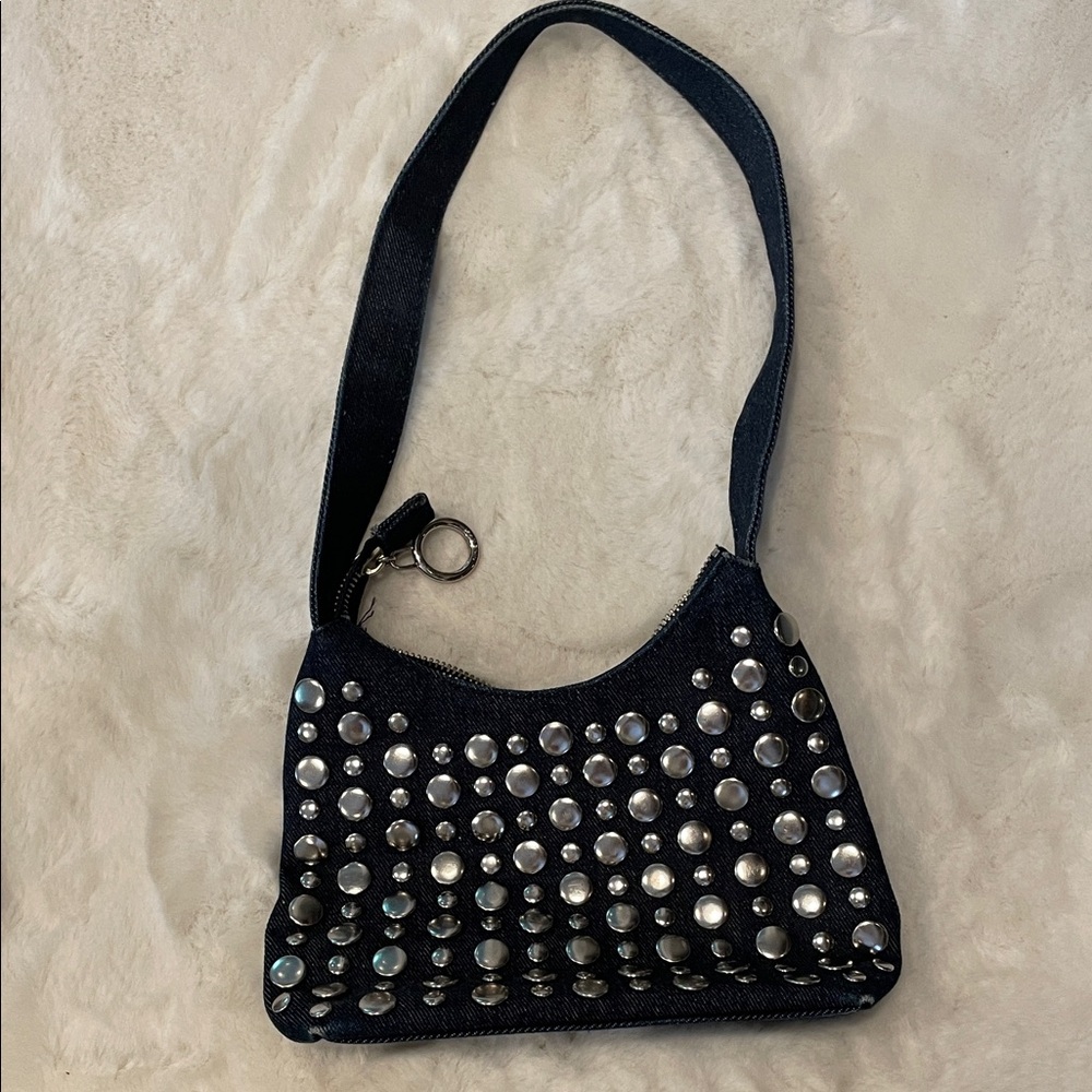 Dark blue denim Studded Shoulder Bag